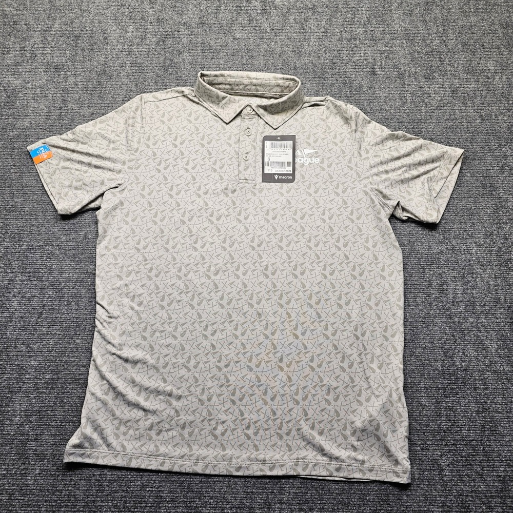 Macron PGA League Mens Golf Polo Shirt Gray Tonal Print Short Sleeve Size Small